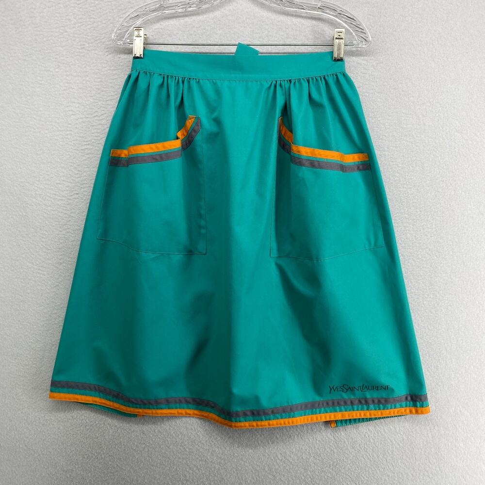 YVES SAINT LAURENT Waist Apron Womens OS Tie Waist Cotton Blend Green Japan VTG